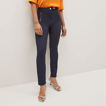 Load image into Gallery viewer, Navy Blue Elastic Back Skinny Zip Detail Trousers