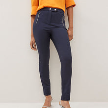 Load image into Gallery viewer, Navy Blue Elastic Back Skinny Zip Detail Trousers