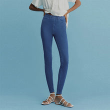 Load image into Gallery viewer, Blue Dark Wash Jersey Denim Leggings