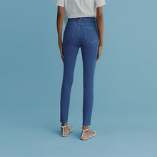 Load image into Gallery viewer, Blue Dark Wash Jersey Denim Leggings