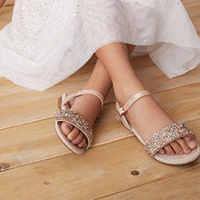 Load image into Gallery viewer, Rose Gold Crystal Occasion Jewel Sandals (Older Girls)