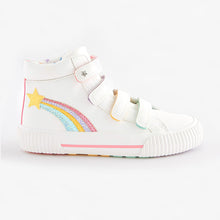 Load image into Gallery viewer, White Rainbow Detail Touch Fastening High Top Trainers (Older Girls)