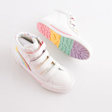 Load image into Gallery viewer, White Rainbow Detail Touch Fastening High Top Trainers (Older Girls)