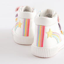Load image into Gallery viewer, White Rainbow Detail Touch Fastening High Top Trainers (Older Girls)