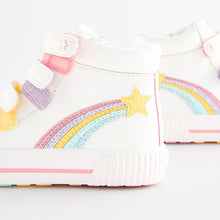 Load image into Gallery viewer, White Rainbow Detail Touch Fastening High Top Trainers (Older Girls)