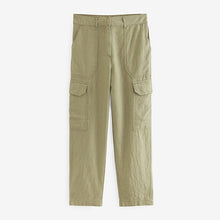 Load image into Gallery viewer, Khaki Green Linen Blend Cargo Taper Trousers