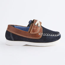 Load image into Gallery viewer, Navy/Tan Boat Shoes (Younger Boys)