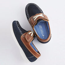 Load image into Gallery viewer, Navy/Tan Boat Shoes (Younger Boys)