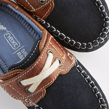 Load image into Gallery viewer, Navy/Tan Boat Shoes (Younger Boys)