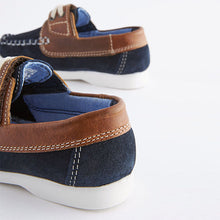 Load image into Gallery viewer, Navy/Tan Boat Shoes (Younger Boys)