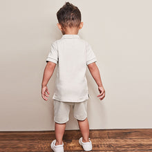 Load image into Gallery viewer, Neutral Cream Short Sleeve Jersey Zip Neck Polo Shirt And Shorts Set (3mths-6yrs)