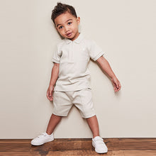 Load image into Gallery viewer, Neutral Cream Short Sleeve Jersey Zip Neck Polo Shirt And Shorts Set (3mths-6yrs)