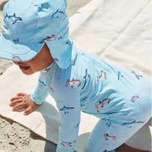 Load image into Gallery viewer, Blue Sea Animals Sunsafe 2pc Swimsuit & Hat (3mths-5yrs)