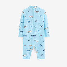 Load image into Gallery viewer, Blue Sea Animals Sunsafe 2pc Swimsuit & Hat (3mths-5yrs)