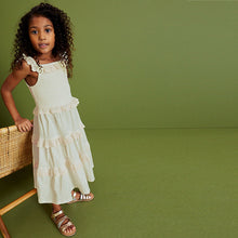 Load image into Gallery viewer, White Broderie Tiered Jersey Midi Dress (3-12yrs)