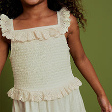 Load image into Gallery viewer, White Broderie Tiered Jersey Midi Dress (3-12yrs)
