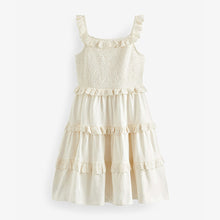 Load image into Gallery viewer, White Broderie Tiered Jersey Midi Dress (3-12yrs)