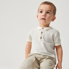 Load image into Gallery viewer, Ecru Cream Knitted Textured Short Sleeve Polo Shirt (3mths-6yrs)