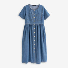 Load image into Gallery viewer, Mid Blue Button Through Denim Midi Dress