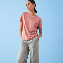 Load image into Gallery viewer, Blush Pink Sparkle Stitch Raw Edge Crew Neck Short Sleeve T-Shirt