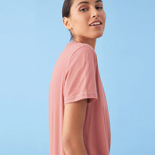 Load image into Gallery viewer, Blush Pink Sparkle Stitch Raw Edge Crew Neck Short Sleeve T-Shirt