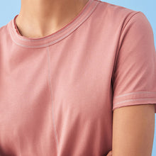 Load image into Gallery viewer, Blush Pink Sparkle Stitch Raw Edge Crew Neck Short Sleeve T-Shirt