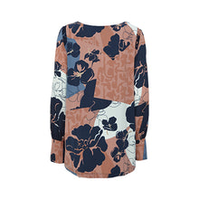 Load image into Gallery viewer, Pink Floral Long Sleeve Crew Neck Cuff Blouse