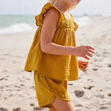 Load image into Gallery viewer, Ochre Yellow Crochet Trim Co-ord Set
