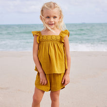 Load image into Gallery viewer, Ochre Yellow Crochet Trim Co-ord Set