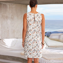 Load image into Gallery viewer, Ecru Cream Floral Print Sleeveless Linen Blend Mini Shift Dress