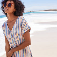 Load image into Gallery viewer, Multi Stripe Linen Blend Tiered Mini Dress