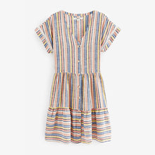 Load image into Gallery viewer, Multi Stripe Linen Blend Tiered Mini Dress