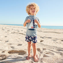 Load image into Gallery viewer, Grey/Navy Blue Boat 2-Piece Rash Vest And Shorts Set (3mths-5yrs)