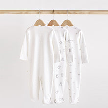 Load image into Gallery viewer, Monochrome Monochrome Bear Baby Sleepsuits 3 Pack (0-2yrs)