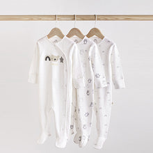 Load image into Gallery viewer, Monochrome Monochrome Bear Baby Sleepsuits 3 Pack (0-2yrs)