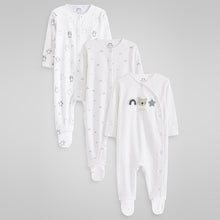 Load image into Gallery viewer, Monochrome Monochrome Bear Baby Sleepsuits 3 Pack (0-2yrs)