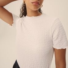 Load image into Gallery viewer, White Short Sleeve Lettuce Edge Textured Top