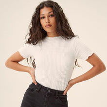 Load image into Gallery viewer, White Short Sleeve Lettuce Edge Textured Top