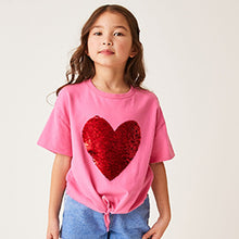 Load image into Gallery viewer, Pink/Red Heart Short Sleeve Sequin T-Shirt (3-12yrs)