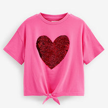 Load image into Gallery viewer, Pink/Red Heart Short Sleeve Sequin T-Shirt (3-12yrs)