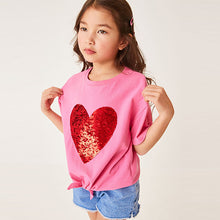 Load image into Gallery viewer, Pink/Red Heart Short Sleeve Sequin T-Shirt (3-12yrs)