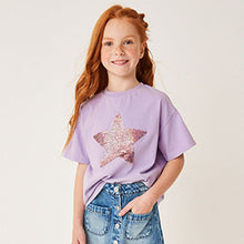 Load image into Gallery viewer, Purple Star Short Sleeve Sequin T-Shirt (3-12yrs)