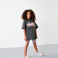 Load image into Gallery viewer, Charcoal Happy Character Oversized T-Shirt and Cycling Shorts Set (3-12yrs)