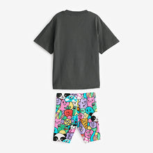 Load image into Gallery viewer, Charcoal Happy Character Oversized T-Shirt and Cycling Shorts Set (3-12yrs)
