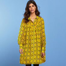 Load image into Gallery viewer, Ochre Yellow Floral Sheer Lace Trim Long Sleeve Mini Shirt Dress