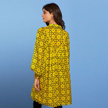 Load image into Gallery viewer, Ochre Yellow Floral Sheer Lace Trim Long Sleeve Mini Shirt Dress