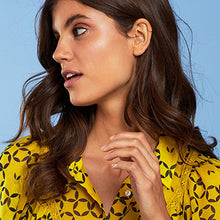 Load image into Gallery viewer, Ochre Yellow Floral Sheer Lace Trim Long Sleeve Mini Shirt Dress