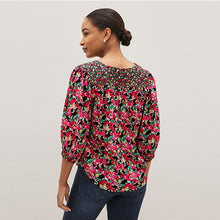 Load image into Gallery viewer, Pink Floral Curved Hem 3/4 Sleeve V-Neck Top