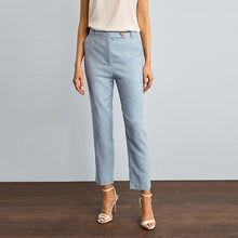 Load image into Gallery viewer, Blue Chambray Linen Blend Textured Taper Trousers