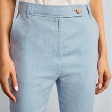Load image into Gallery viewer, Blue Chambray Linen Blend Textured Taper Trousers